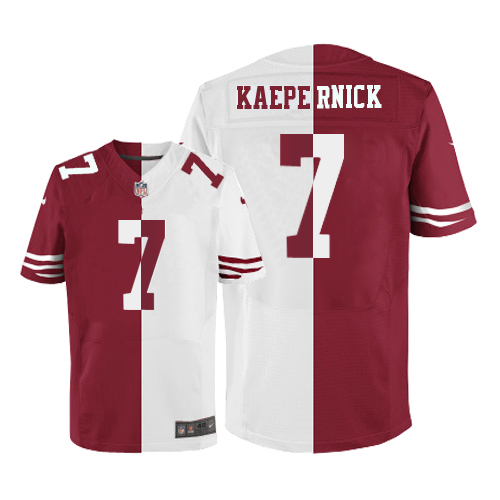 Men's Elite Colin Kaepernick Nike Jersey Red/White - #7 Split Fashion NFL San Francisco 49ers